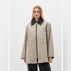 Massimo Dutti tan leather collar chore coat size S